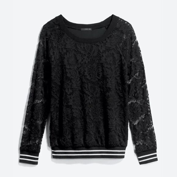 West Kei Tops - West Kei Black Lace Long Sleeve Varsity Banded Top XS
